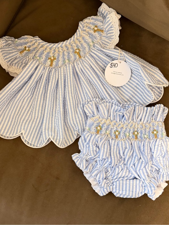 Other - Blue and White Striped Smocked Baby Top & Bloomers Set